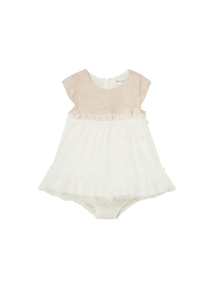 Vestido combinado tule Crú (Creme / Pérola)  para Bebé Menina - Mayoral