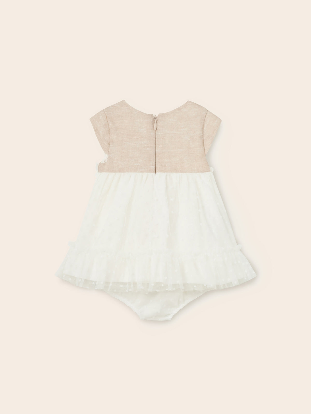 Vestido combinado tule Crú (Creme / Pérola)  para Bebé Menina - Mayoral