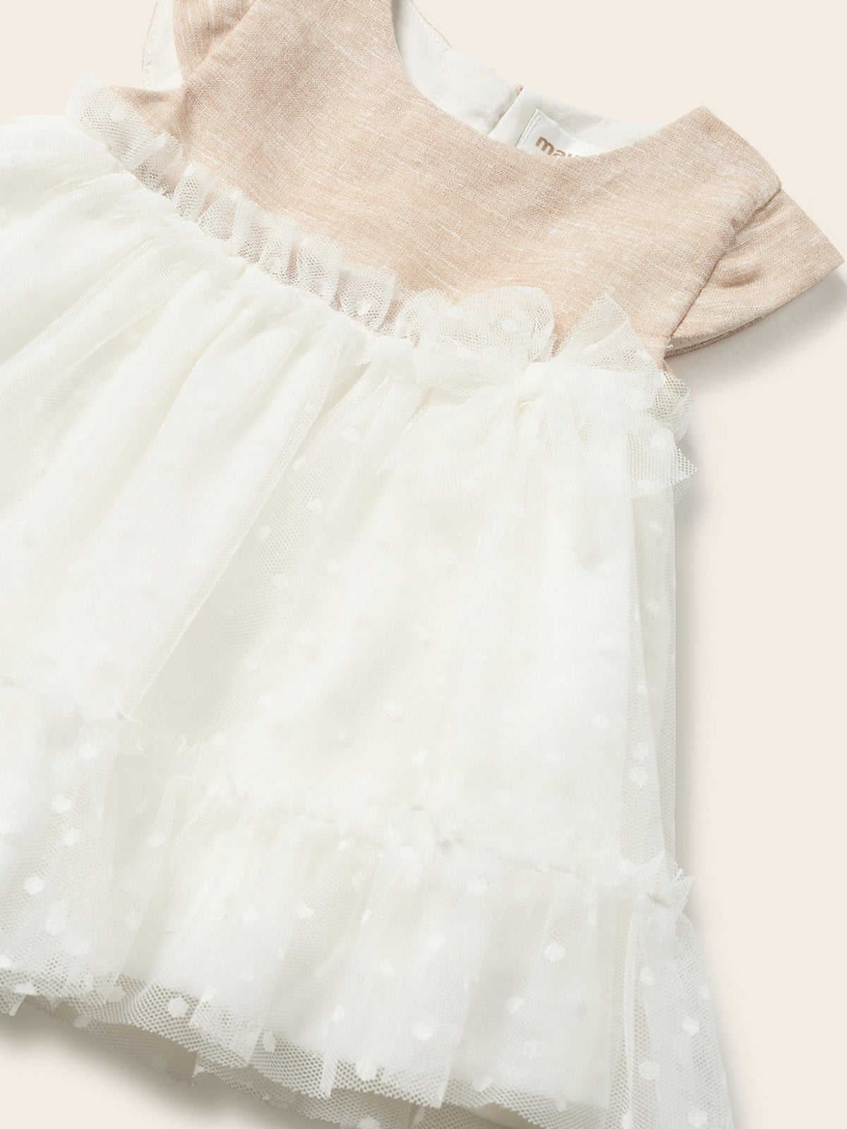 Vestido combinado tule Crú (Creme / Pérola)  para Bebé Menina - Mayoral