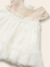 Vestido combinado tule Crú (Creme / Pérola)  para Bebé Menina - Mayoral