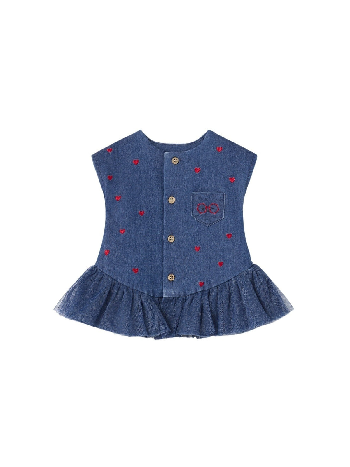 Vestido ganga bordado Azul ganga (Ganga)  para Bebé Menina - Mayoral