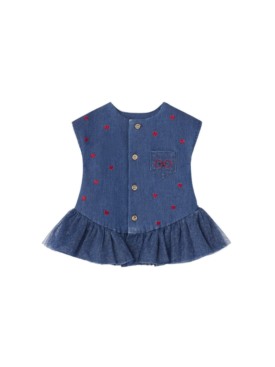 Vestido ganga bordado Azul ganga (Ganga)  para Bebé Menina - Mayoral