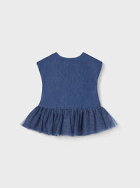 Vestido ganga bordado Azul ganga (Ganga)  para Bebé Menina - Mayoral