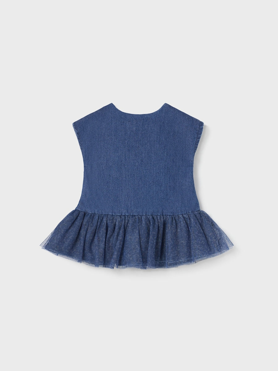 Vestido ganga bordado Azul ganga (Ganga)  para Bebé Menina - Mayoral