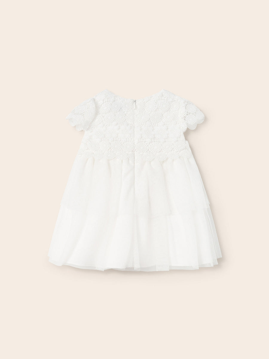 Vestido guipur tule Crú (Creme / Pérola)  para Bebé Menina - Mayoral