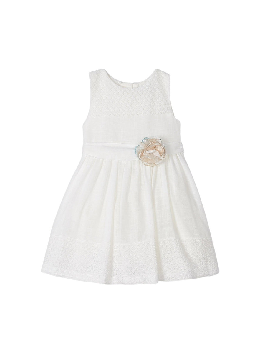 Vestido combinado guipur Crú (Creme / Pérola)  para Menina - Mayoral
