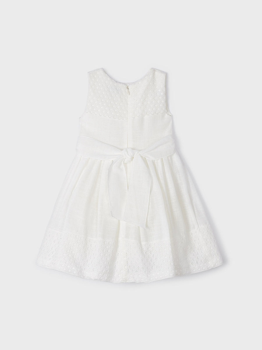 Vestido combinado guipur Crú (Creme / Pérola)  para Menina - Mayoral