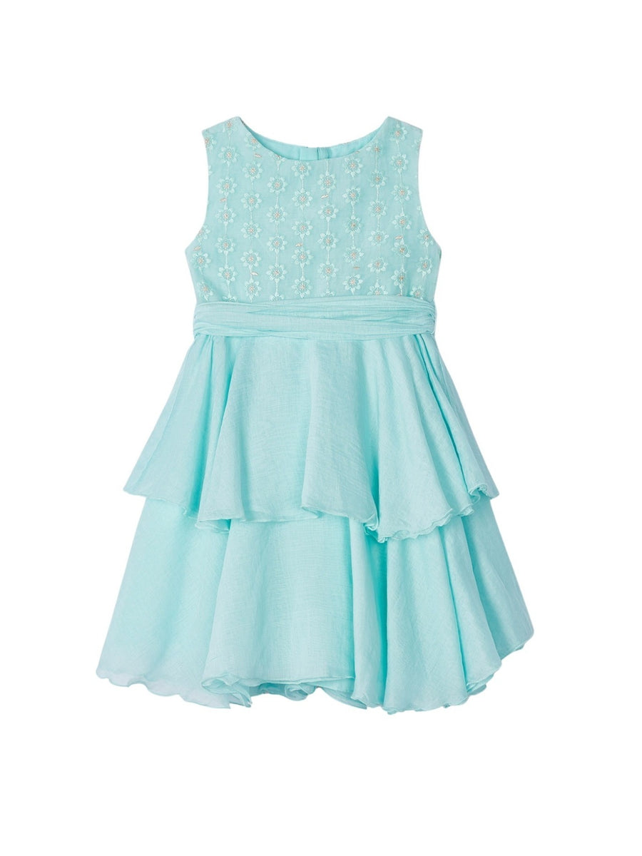 Vestido bordado Água (Verde Água)  para Menina - Mayoral