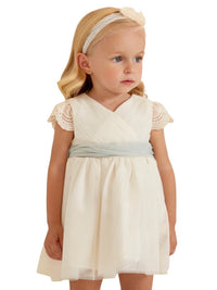 Vestido tule plissado Crú-anís (Creme / Pérola)  para Bebé Menina - Abel & Lula