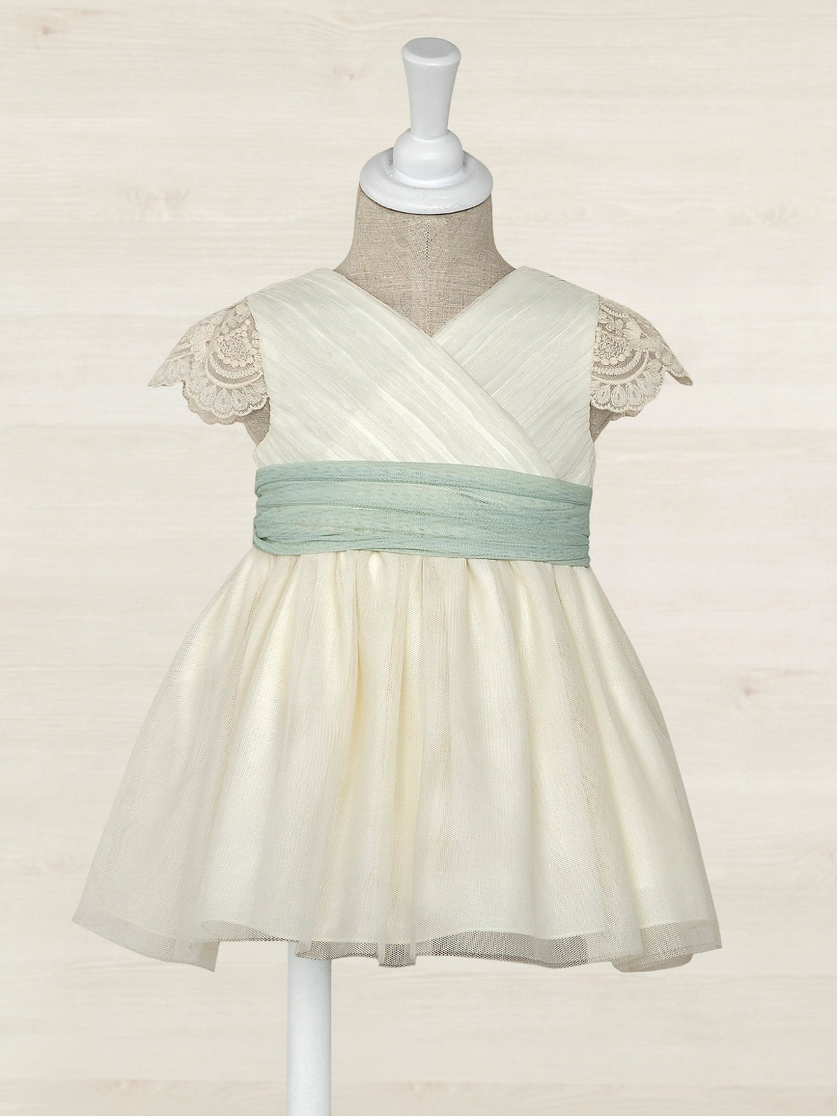 Vestido tule plissado Crú-anís (Creme / Pérola)  para Bebé Menina - Abel & Lula