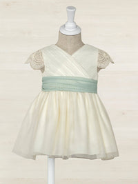 Vestido tule plissado Crú-anís (Creme / Pérola)  para Bebé Menina - Abel & Lula