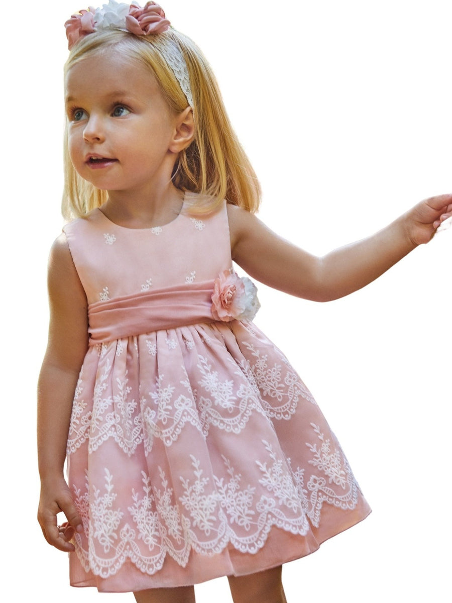 Vestido organza bordado Rosa (Rosa)  para Bebé Menina - Abel & Lula