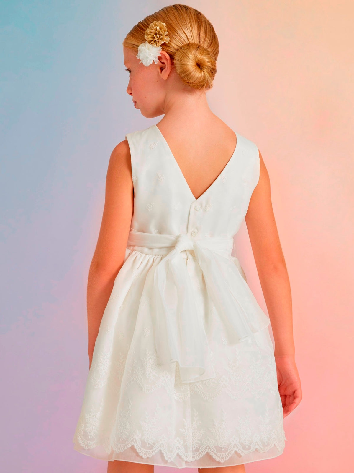 Vestido organza bordado Branco (Branco)  para Menina - Abel & Lula