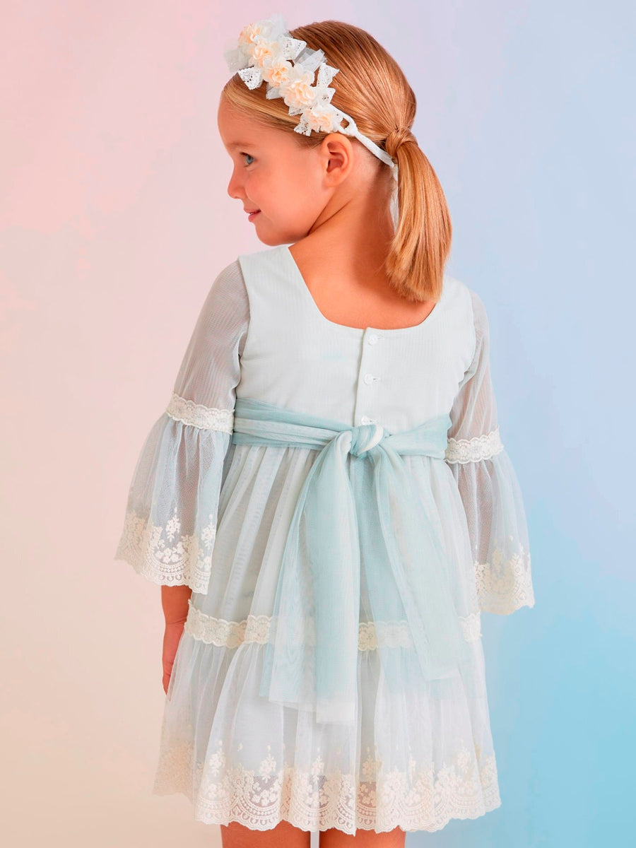 Vestido tule bordado Crú-anís (Creme / Pérola)  para Menina - Abel & Lula