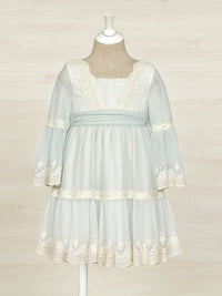 Vestido tule bordado Crú-anís (Creme / Pérola)  para Menina - Abel & Lula