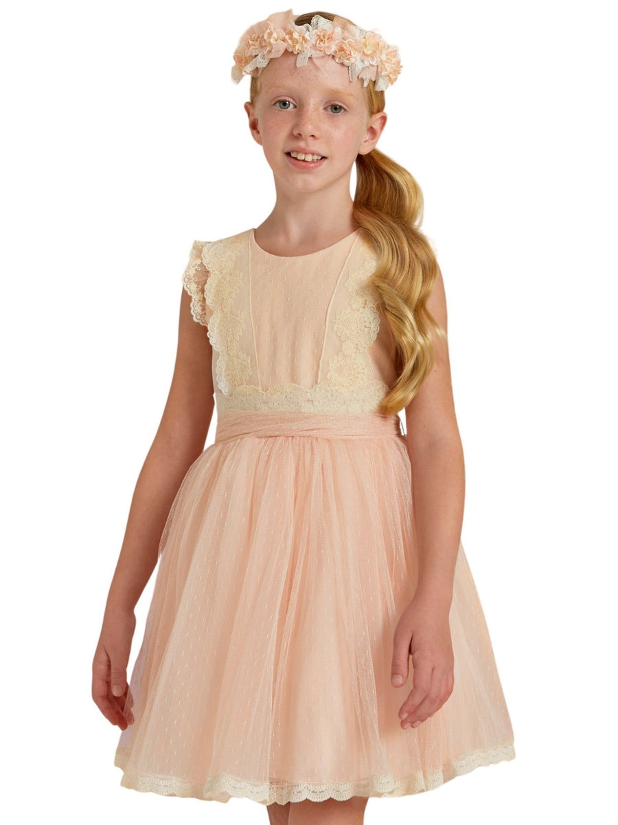 Vestido tule plumeti Nectar (Salmão)  para Menina - Abel & Lula