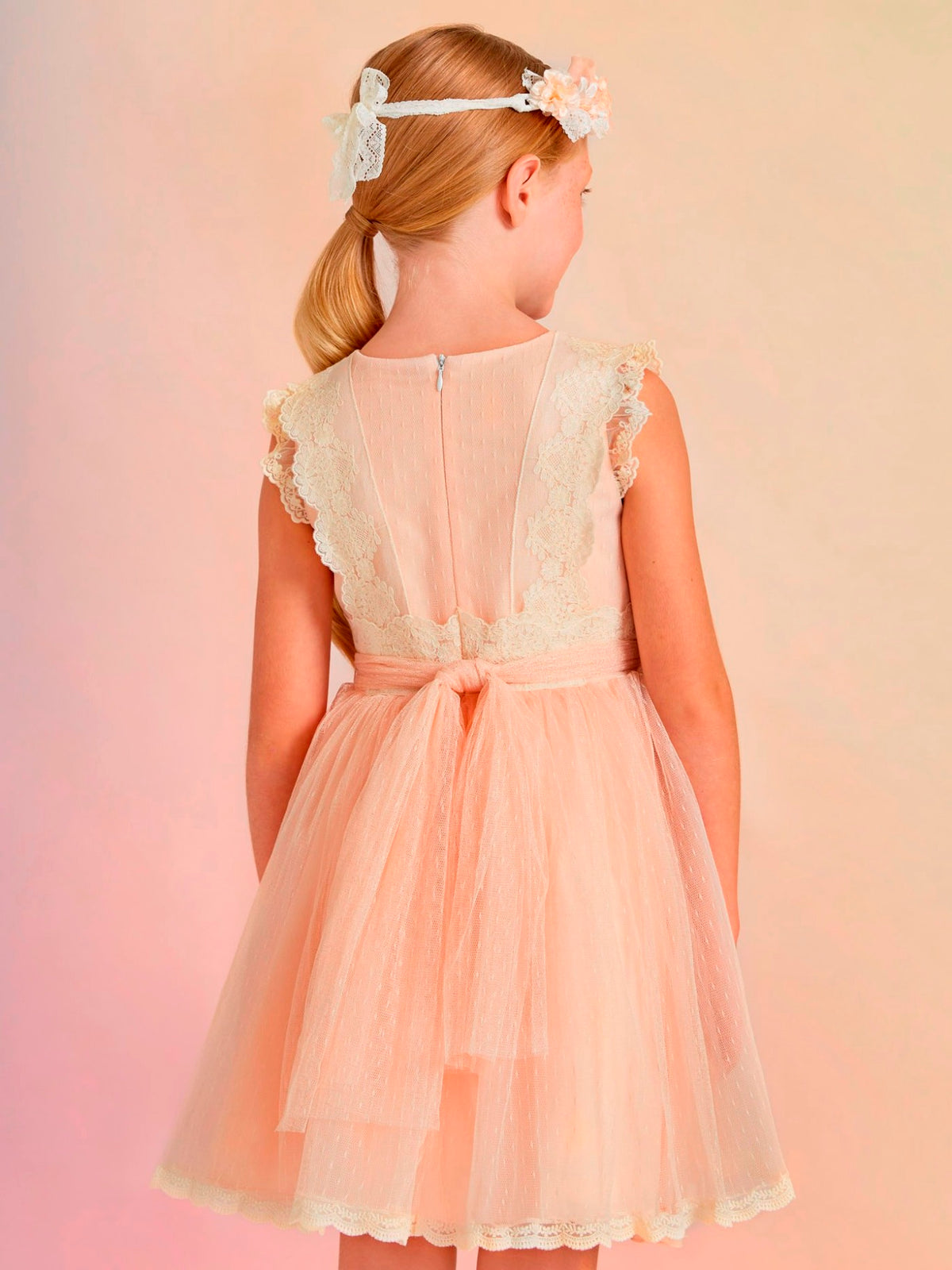 Vestido tule plumeti Nectar (Salmão)  para Menina - Abel & Lula