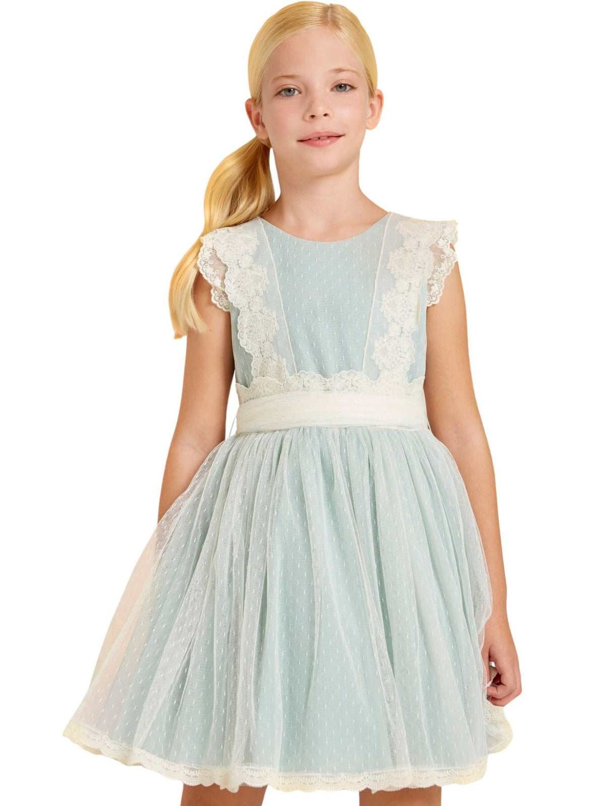Vestido tule plumeti Anis (Verde Água)  para Menina - Abel & Lula