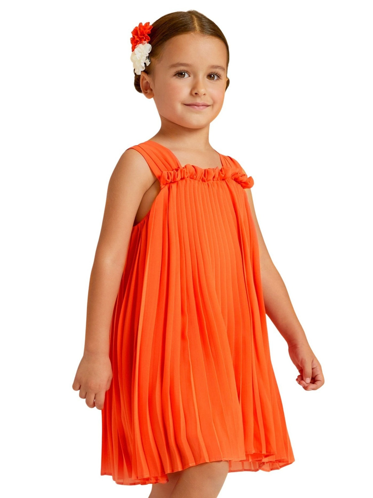 Vestido plissado Toranja (Laranja Outono)  para Menina - Abel & Lula