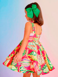 Vestido crepe estampado Morango (Vermelho)  para Menina - Abel & Lula