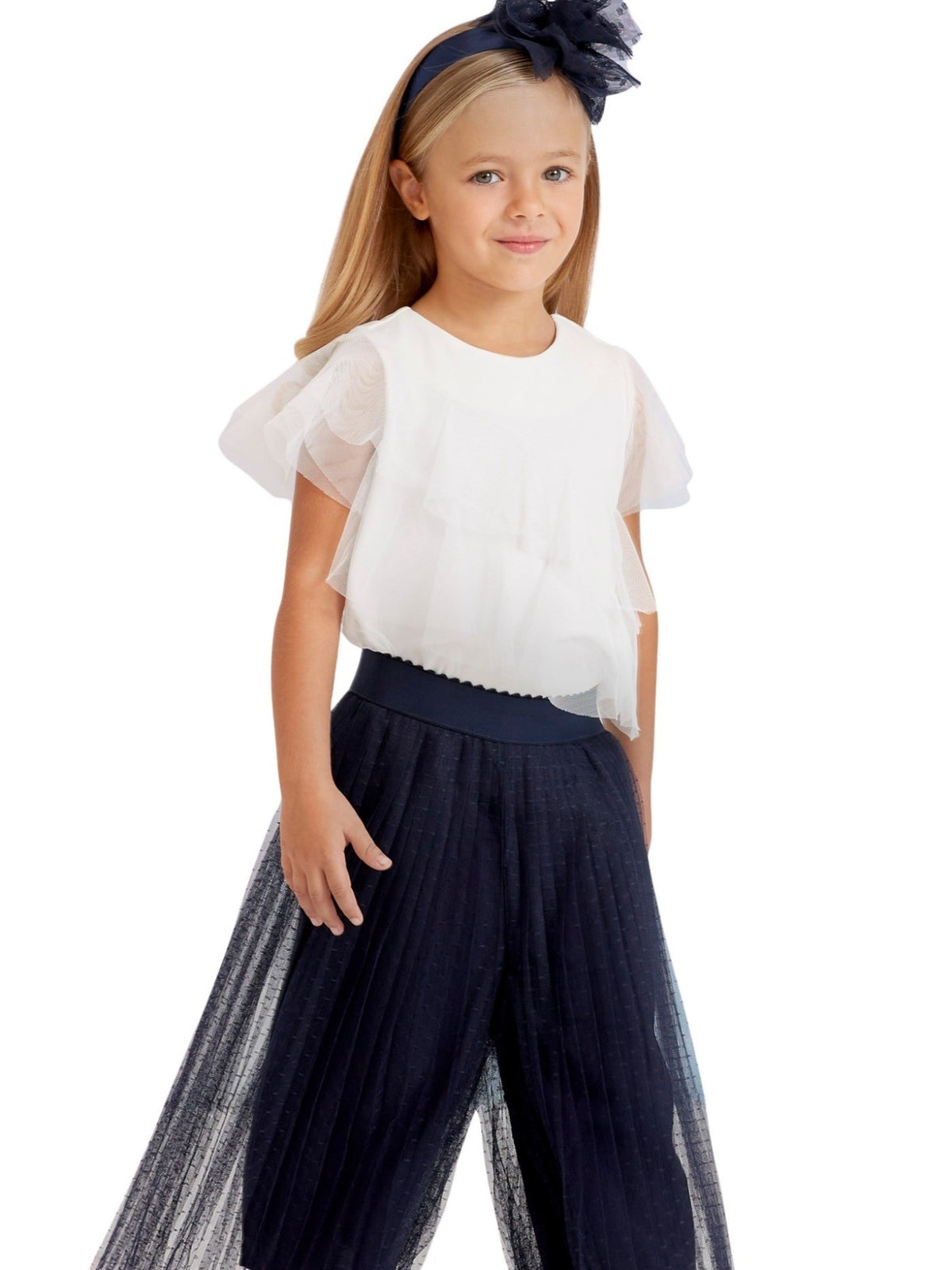 Calças culotte tule plissado Marinho (Marinho)  para Menina - Abel & Lula