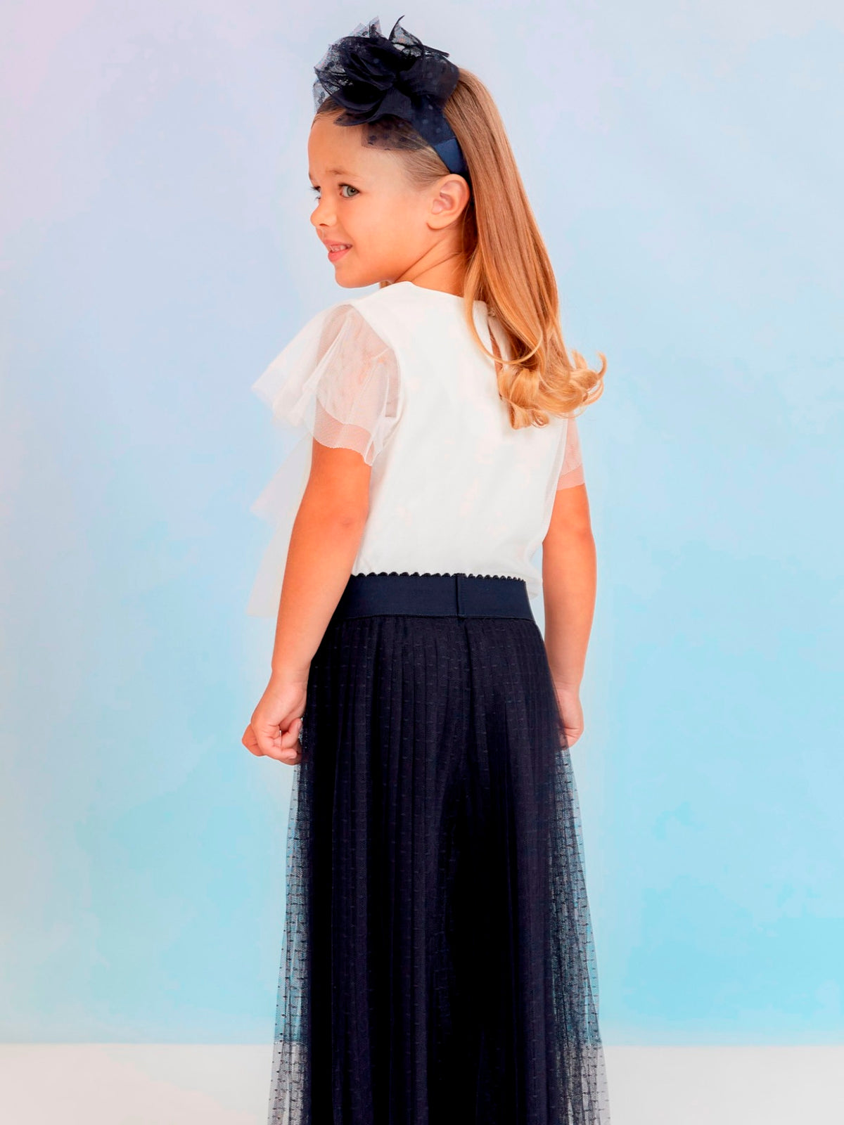 Calças culotte tule plissado Marinho (Marinho)  para Menina - Abel & Lula