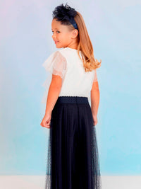Calças culotte tule plissado Marinho (Marinho)  para Menina - Abel & Lula
