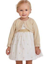 Casaco bolero tricot Champanhe (Dourado)  para Bebé Menina - Abel & Lula