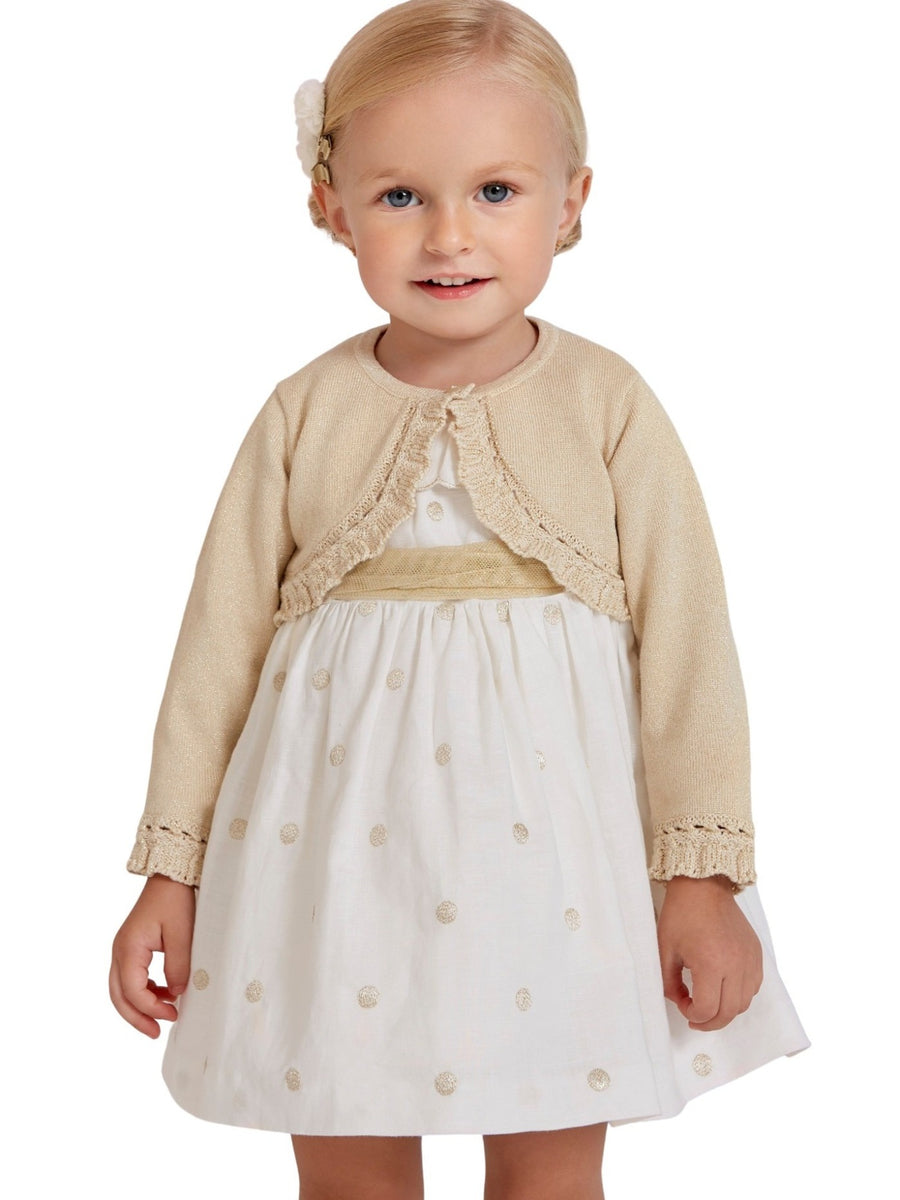 Casaco bolero tricot Champanhe (Dourado)  para Bebé Menina - Abel & Lula