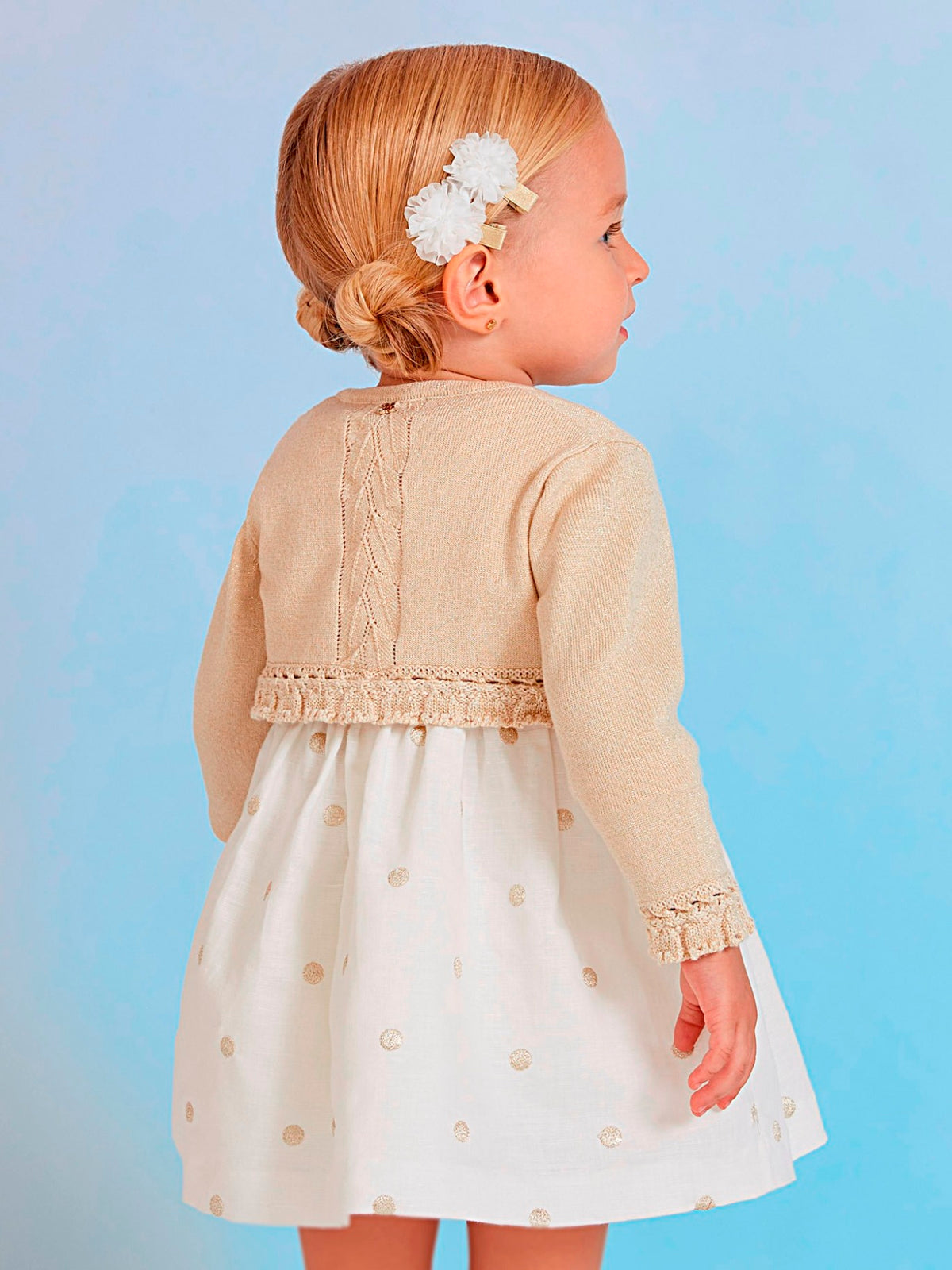 Casaco bolero tricot Champanhe (Dourado)  para Bebé Menina - Abel & Lula