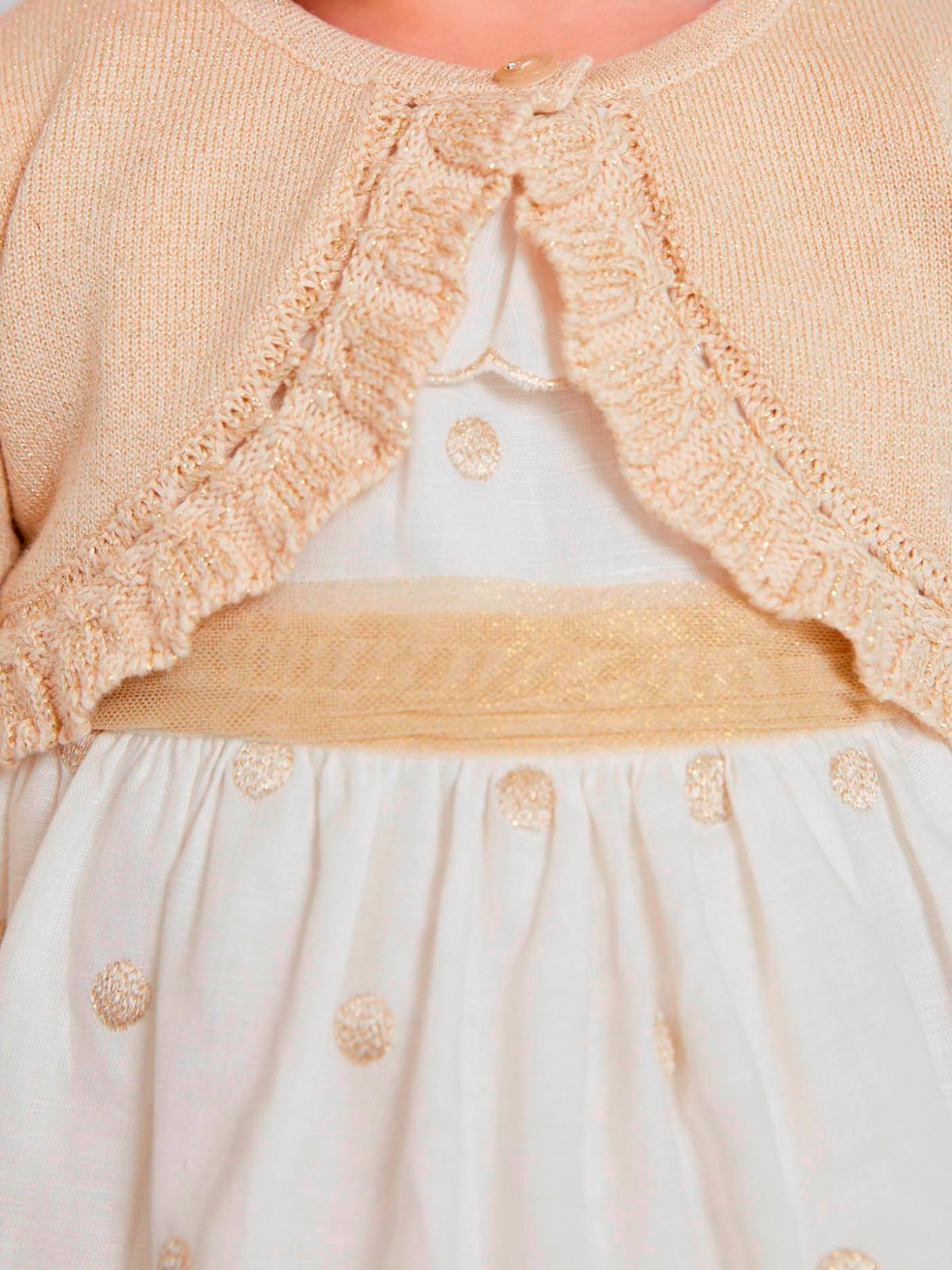 Casaco bolero tricot Champanhe (Dourado)  para Bebé Menina - Abel & Lula