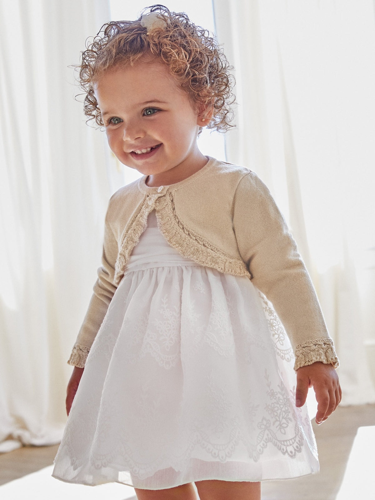 Casaco bolero tricot Champanhe (Dourado)  para Bebé Menina - Abel & Lula