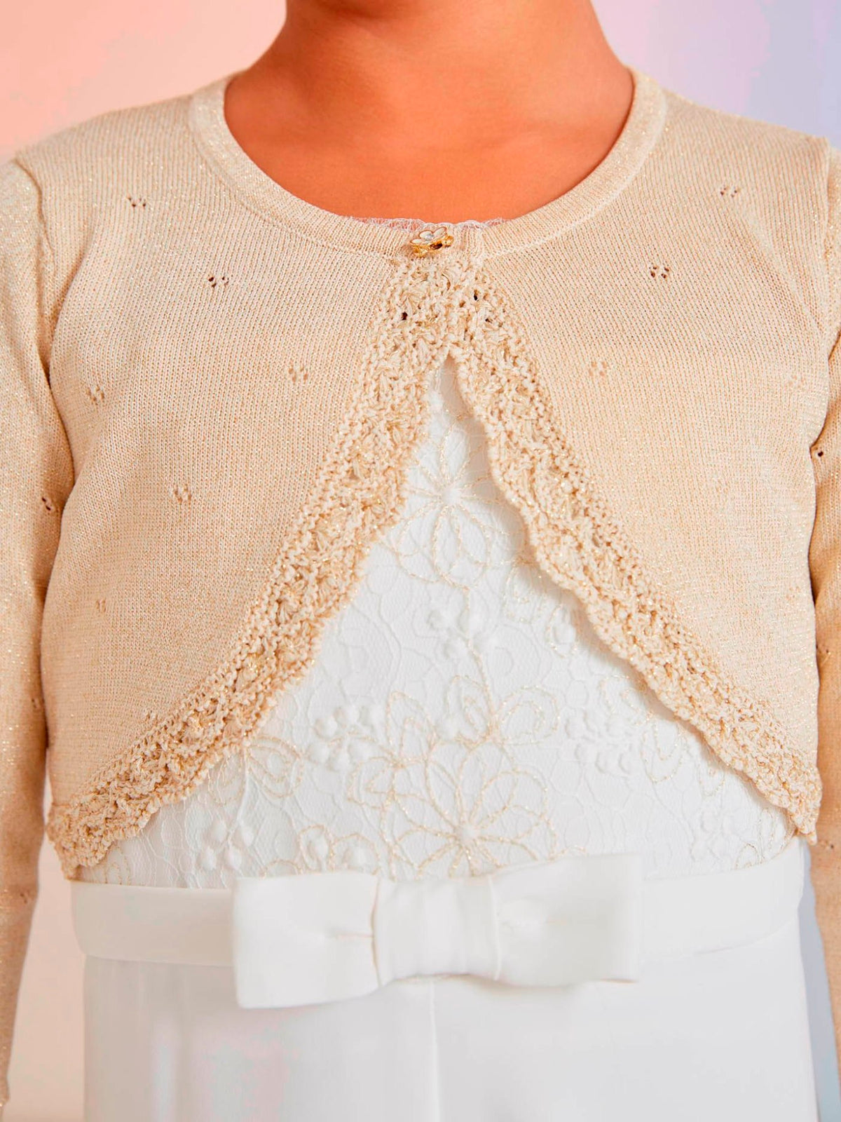 Casaco bolero tricot Champanhe (Dourado)  para Menina - Abel & Lula