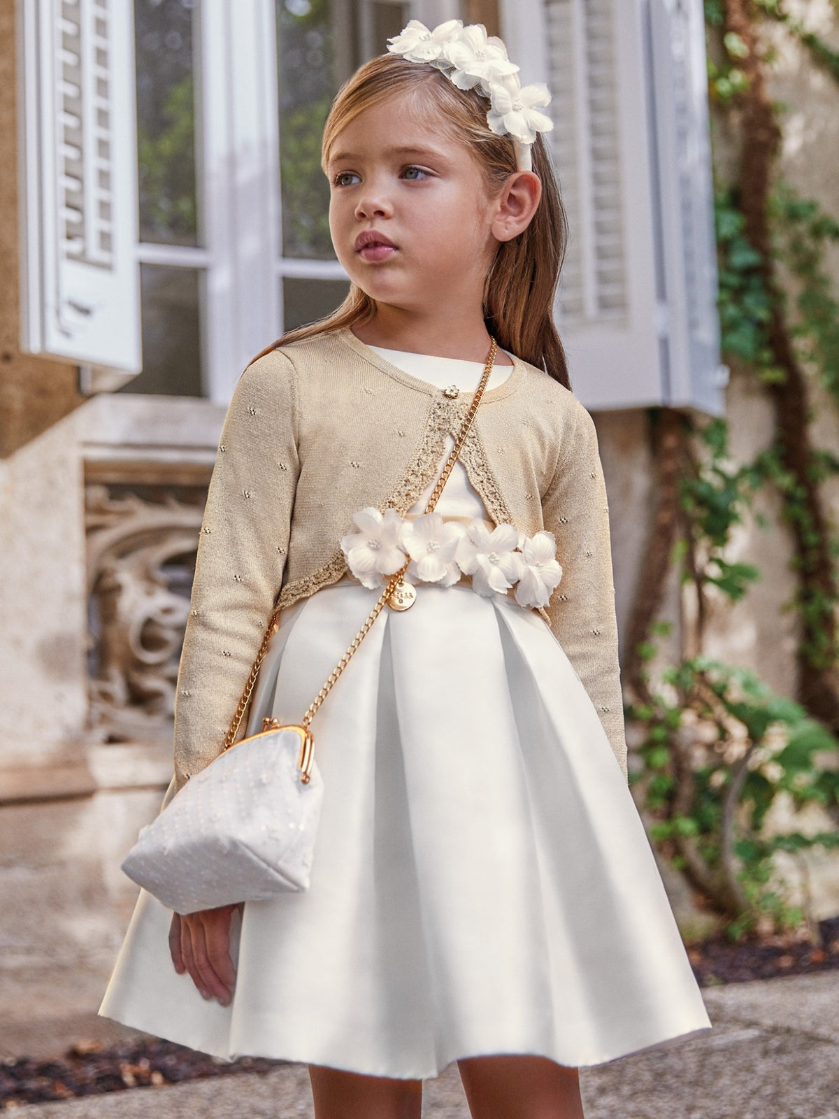 Casaco bolero tricot Champanhe (Dourado)  para Menina - Abel & Lula