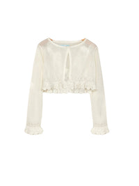 Casaco tricô laçada Crú (Creme / Pérola)  para Menina - Abel & Lula