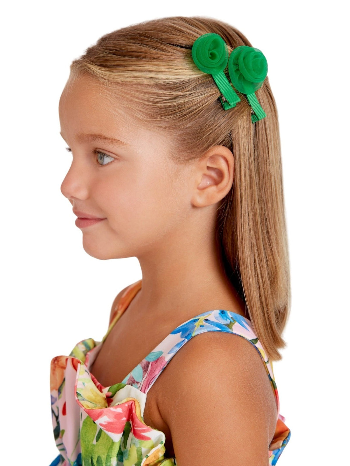 Gancho cabelo dupla flor orga Menta (Verde)  para Menina - Abel & Lula