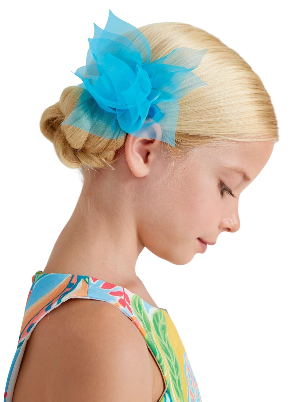 Gancho cabelo flor organza Turquesa (Turquesa)  para Menina - Abel & Lula