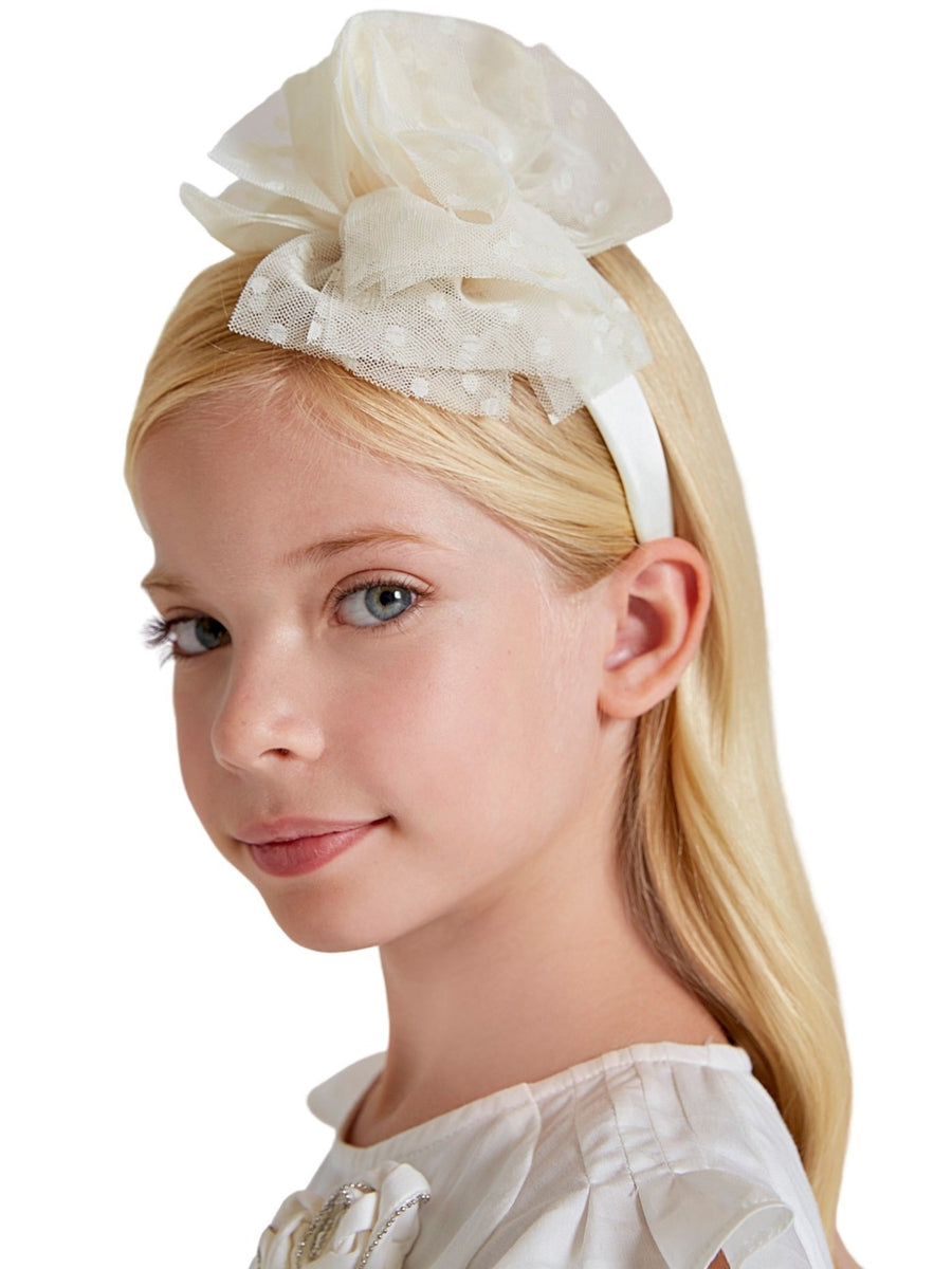 Bandulete flor tule Crú (Creme / Pérola)  para Menina - Abel & Lula