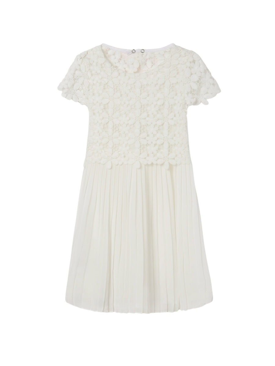 Vestido combinado guipur Crú (Creme / Pérola)  para Menina - Mayoral