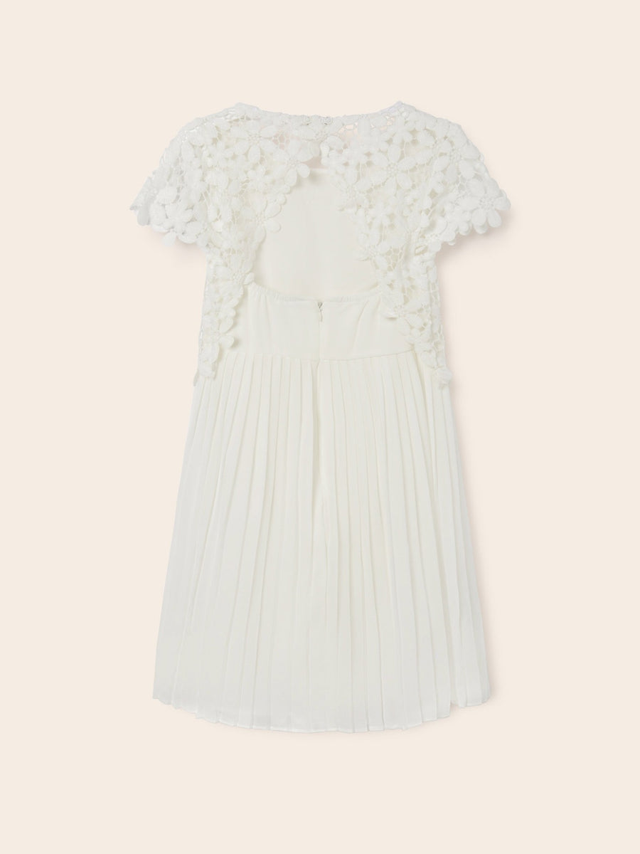 Vestido combinado guipur Crú (Creme / Pérola)  para Menina - Mayoral