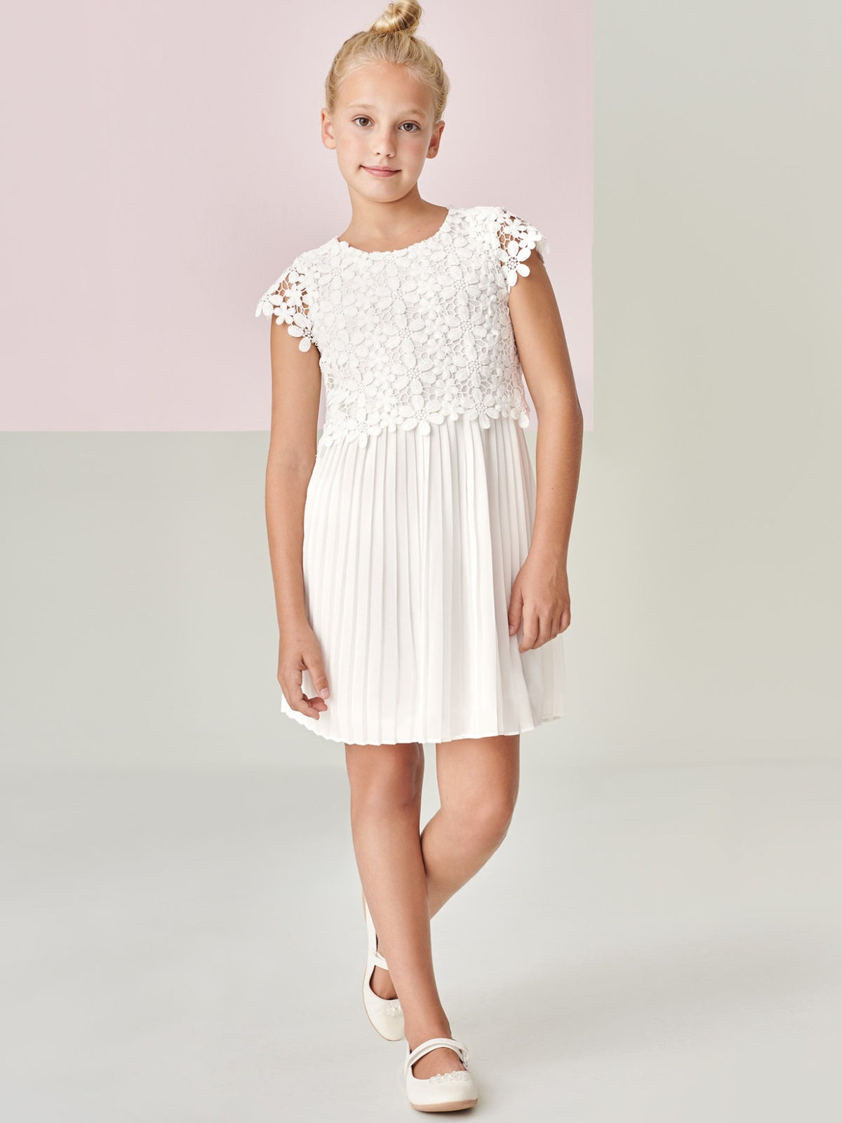 Vestido combinado guipur Crú (Creme / Pérola)  para Menina - Mayoral