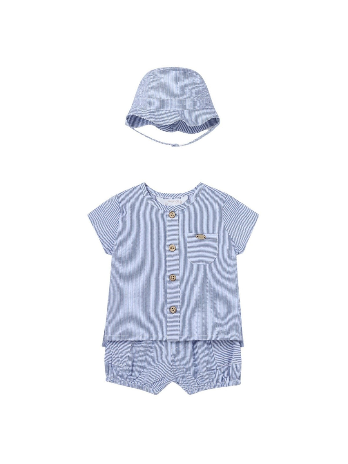 Conj. calção gorro Seersucker (Celeste)  para Bebé Menino - Mayoral