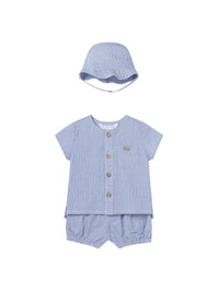 Conj. calção gorro Seersucker (Celeste)  para Bebé Menino - Mayoral
