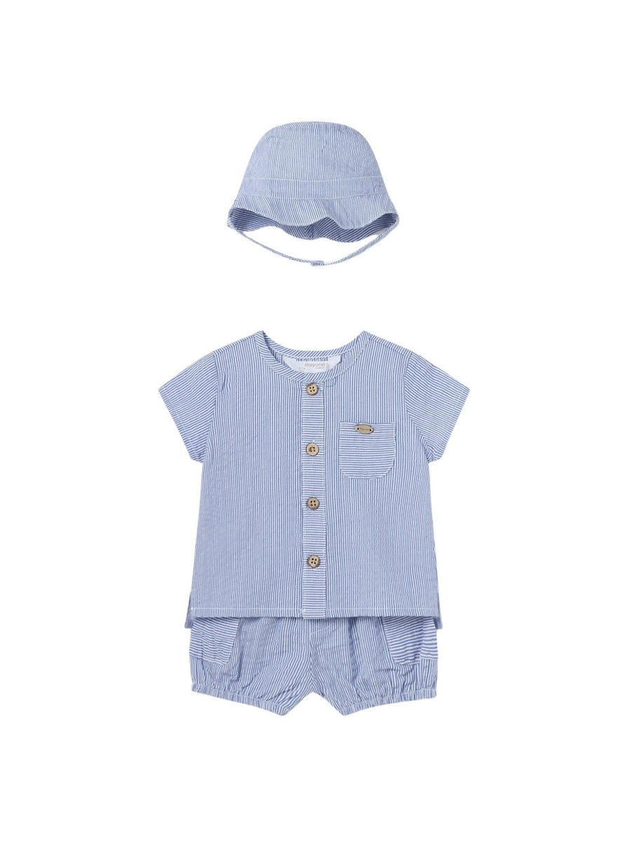 Conj. calção gorro Seersucker (Celeste)  para Bebé Menino - Mayoral