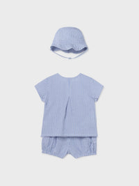 Conj. calção gorro Seersucker (Celeste)  para Bebé Menino - Mayoral