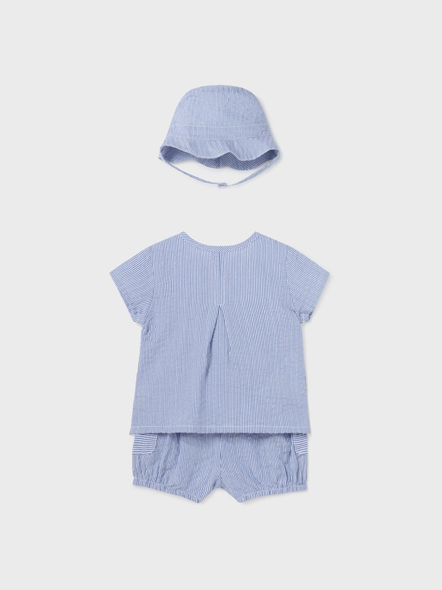 Conj. calção gorro Seersucker (Celeste)  para Bebé Menino - Mayoral