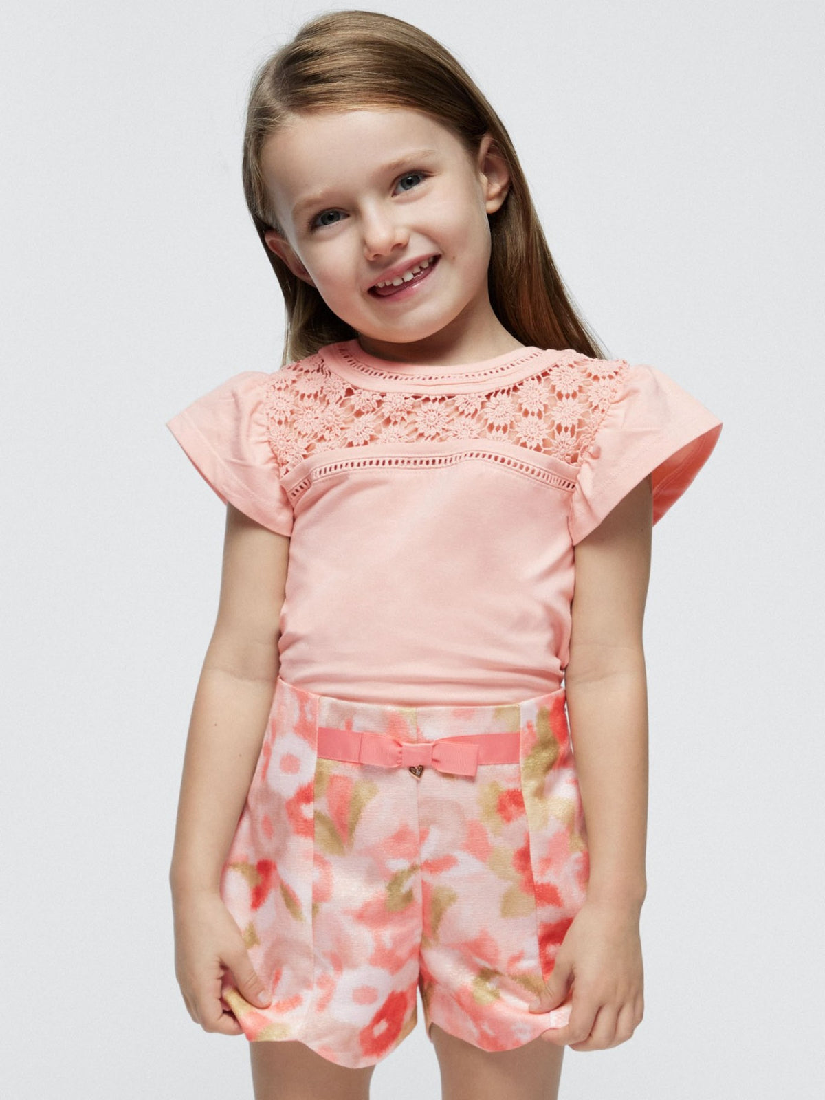 Camiseta guipur Nude (Rosa Bébé)  para Menina - Mayoral
