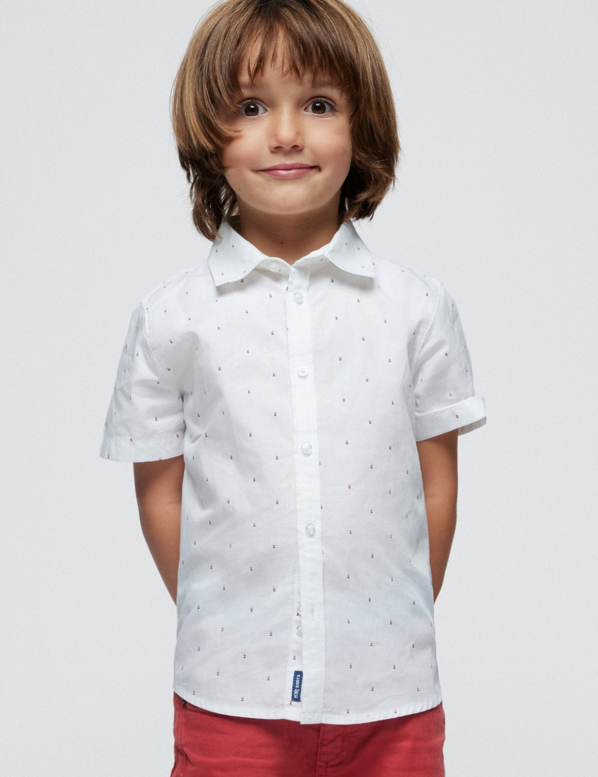 Camisa m/curta micro estampad Bco-melanc (Vermelho)  para Menino - Mayoral