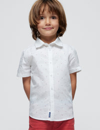 Camisa m/curta micro estampad Bco-melanc (Vermelho)  para Menino - Mayoral