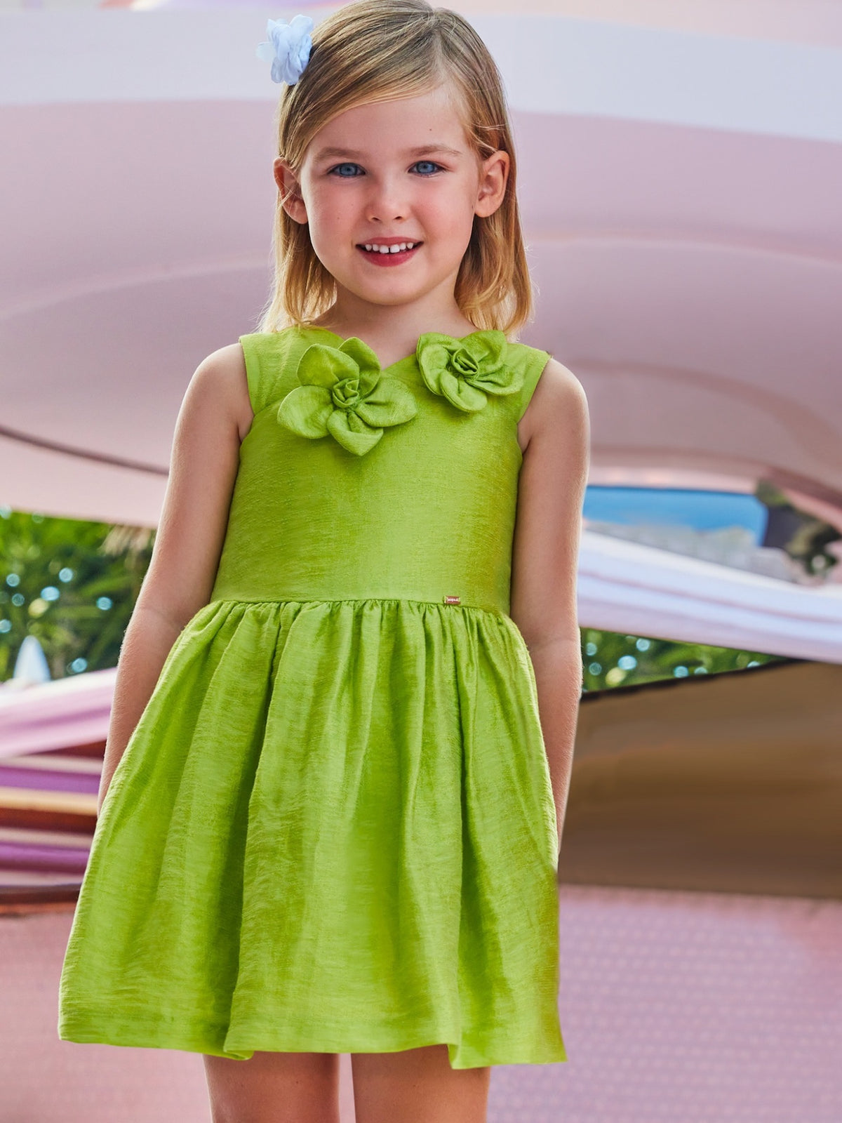 Vestido flores 3d Kiwi (Verde Alface)  para Menina - Mayoral
